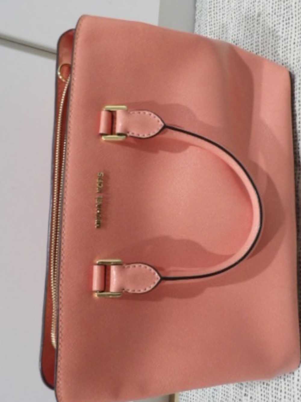 Michael Kors Pink Saffiano Leather Satchel | Structured Tote | Gold Hardware